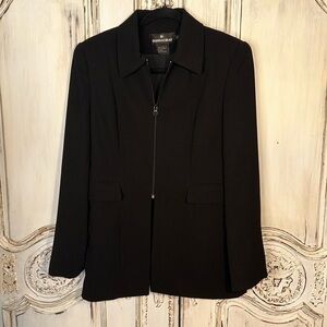 Donna Gray Black Long Line Front Zip Double Pockets Blazer Jacket Size 8
